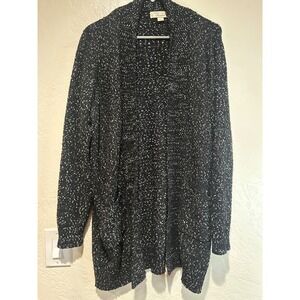 CAFFE Marrakech Women's Black Speckled Knit Cardigan Sweater Size L‎